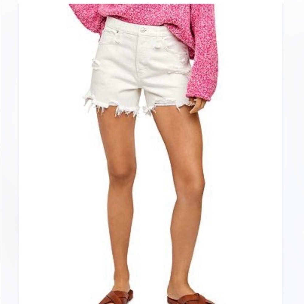We The Free Free People Cream Distressed Jean Shorts Buttonfly Size 24